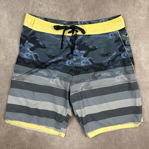 AFTCO 36 Stingray Blue Camo Fishing Board‎ Swim Shorts Yellow Drawstring